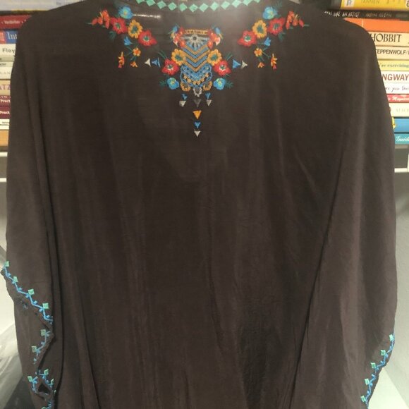 Johnny Was xl Boho silk gray kimono or poncho style blouse SOLD - Picture 2 of 4